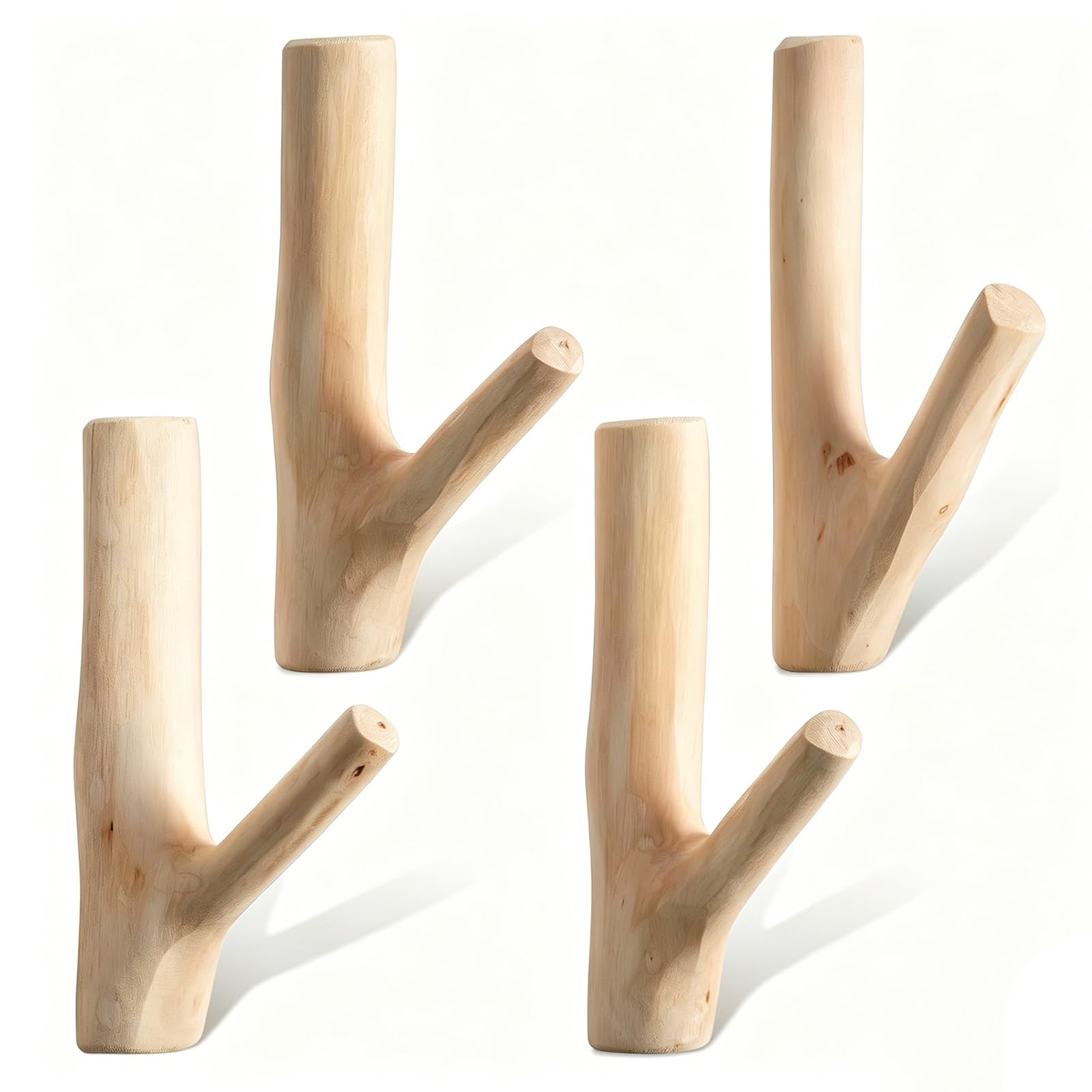 Vastsea 4 ganchos de pared vintage para rama de árbol, de madera natural, para colgar ropa, abrigos, llaves, toallas, etc