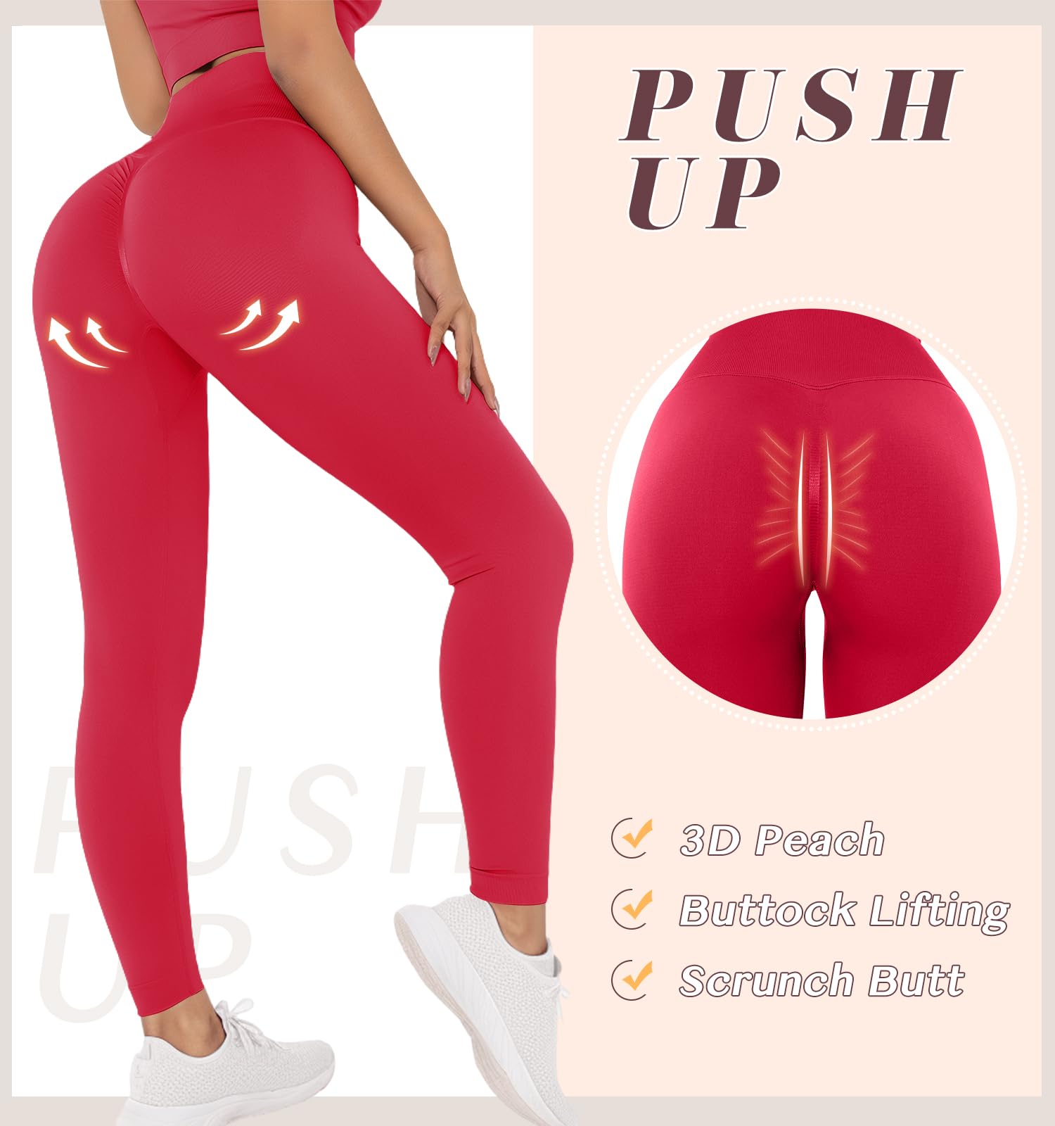 Leggins Deportivos Mujer Push Up Mallas Deporte Mujer Cintura Alta Elástico Mayas Deportivas Anticeluliticos Sin Costuras Pantalones Yoga para Fitness Running Gym Pilates