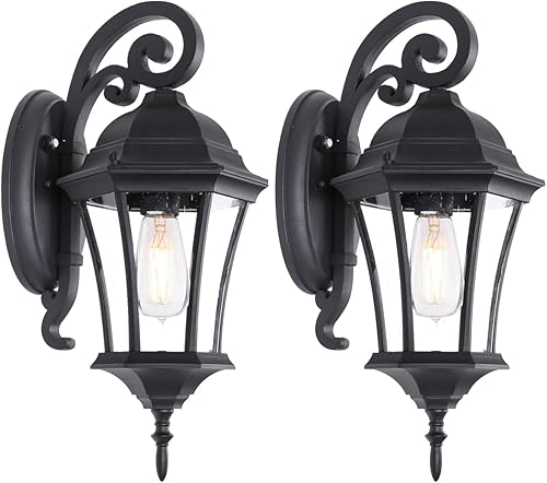 Miniatura 1 de Farol de pared negro con sensor de anochecer a amanecer, paquete de 2 lámparas de pared al aire libre para puerta de porche, aplique grande de