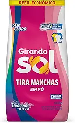 Tira Manchas Em Pó Sem Cloro Sachê Girando Sol 800G, Sabão Em Pó Tira Manchas, Rosa, Poderoso Contra As Manchas Mais Difíceis, Branco Mais Branco, Colorido Mais Vivo, Sua Casa Merece O Melhor Cuidado