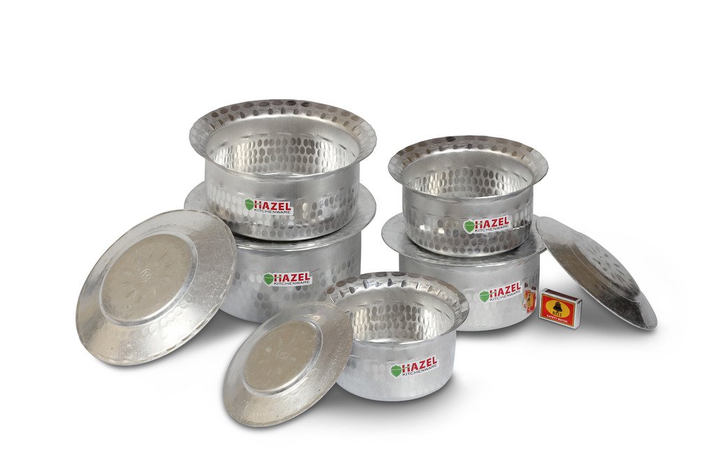 Aluminium Hammered Tope Set with Lid | Patila Set of 5 (900 ML, 1.2L, 1.5L, 1.8L & 2.3L) | Food-Grade Aluminium Kitchen Utensils for Traditional Indian Cooking | Utensils Set for Kitchen