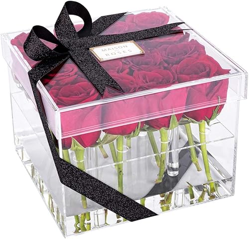 Miniatura 1 de Clear Tek - Jarrón cuadrado de acrílico transparente con 16 agujeros, con tapa, 8 x 8 x 6 pulgadas, 1 caja para restaurantes