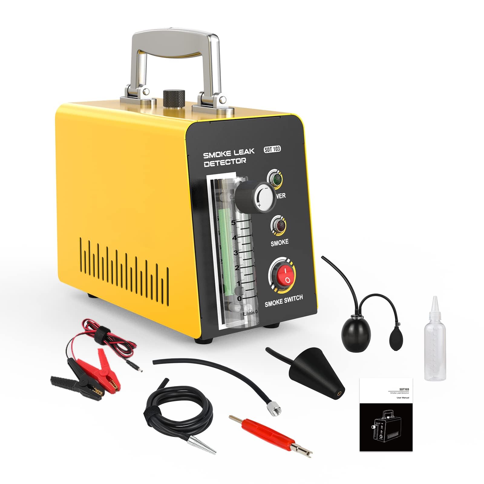 Smoke Leak Detector EVAP Smoke Machine Smoke Tester Vacuum Leaks Detector SDT103 Fuel Leak Detectors Car Pipe Leakage Tester with Adjustable Smoke FlowMeter for 12V Vehicles