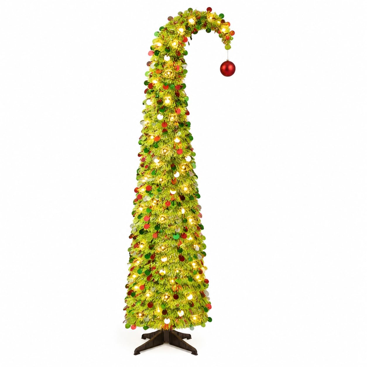 Albero di Natale Pop Up 153 cm con Luci e Paillettes, Salvaspazio