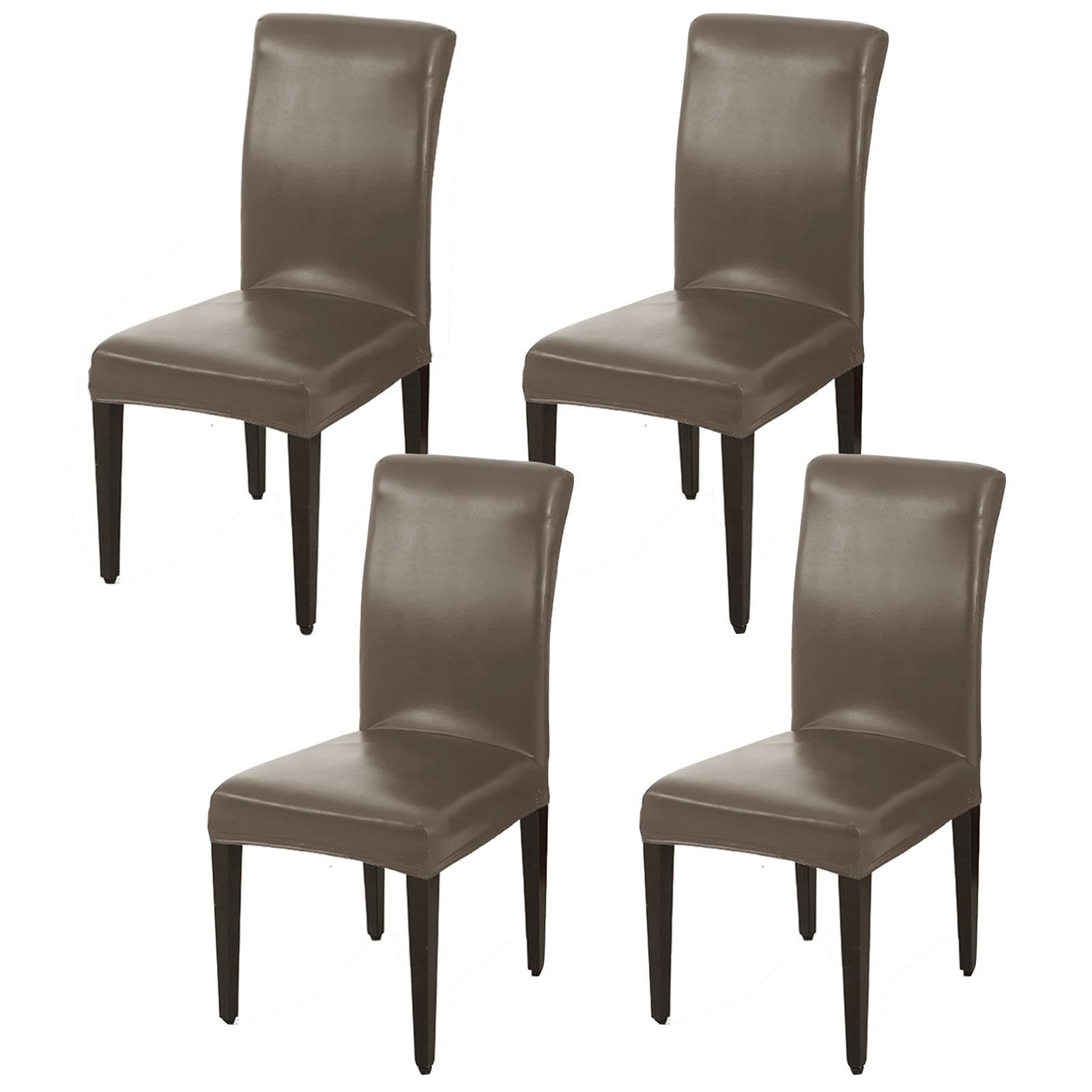 JHLD PU Leather Dining Chair Covers, Stretch Chair Slipcover Soft Waterproof Chair Protector Chair Covers for Dining Room for Kitchen Room Hotel-Taupe-Set of 4