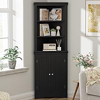 YESHOMY Corner Storage Cabinet with Doors & Adjustable Shelves - Tall Cupboard for Kitchen, Bathroom, Living Room - Dark Black