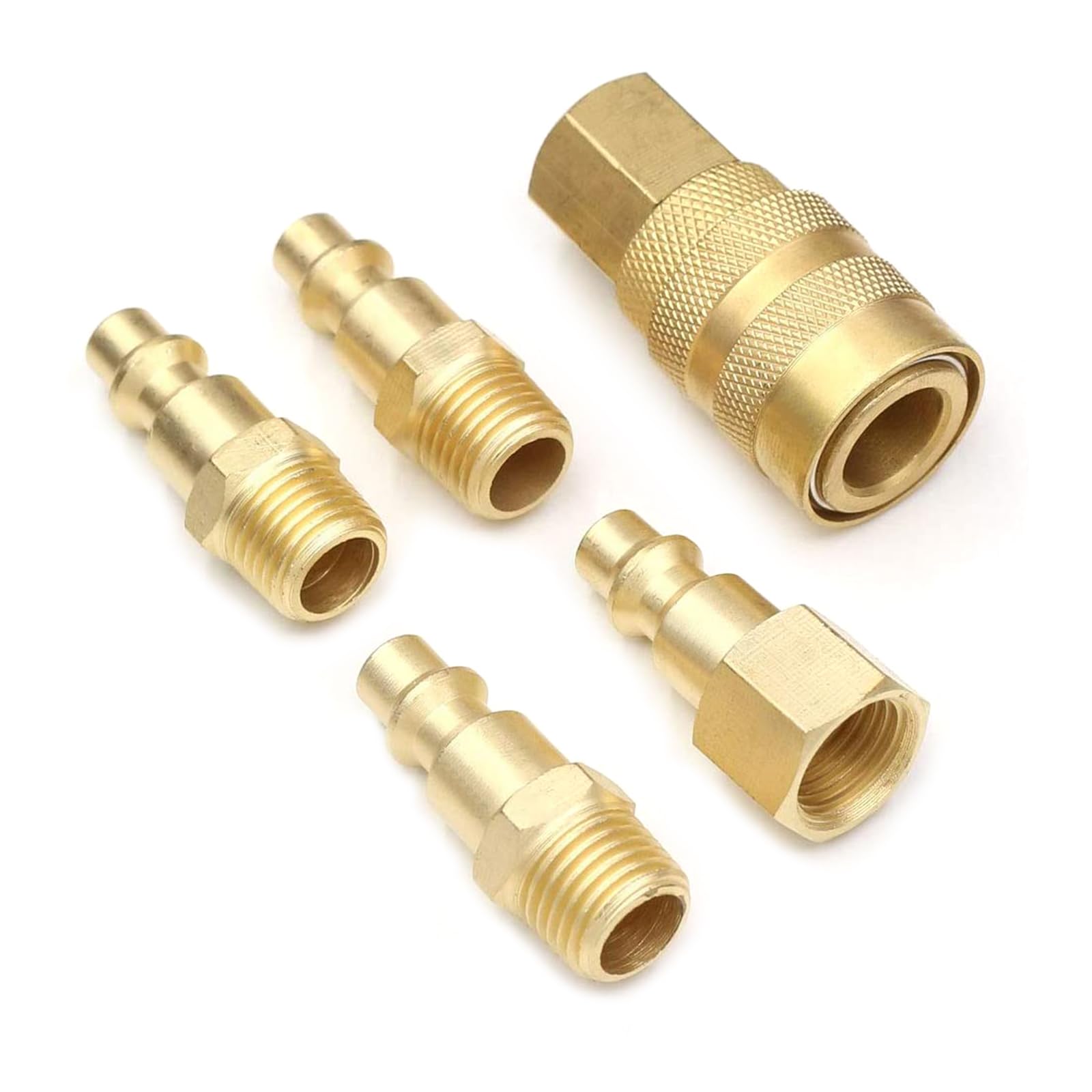 5pcs Air Hose Fitting Quick Connects Brass Air Coupler and Plug Kits Industrial Type 1/4-Inch NPT Compressor Fitting NPT Coupler