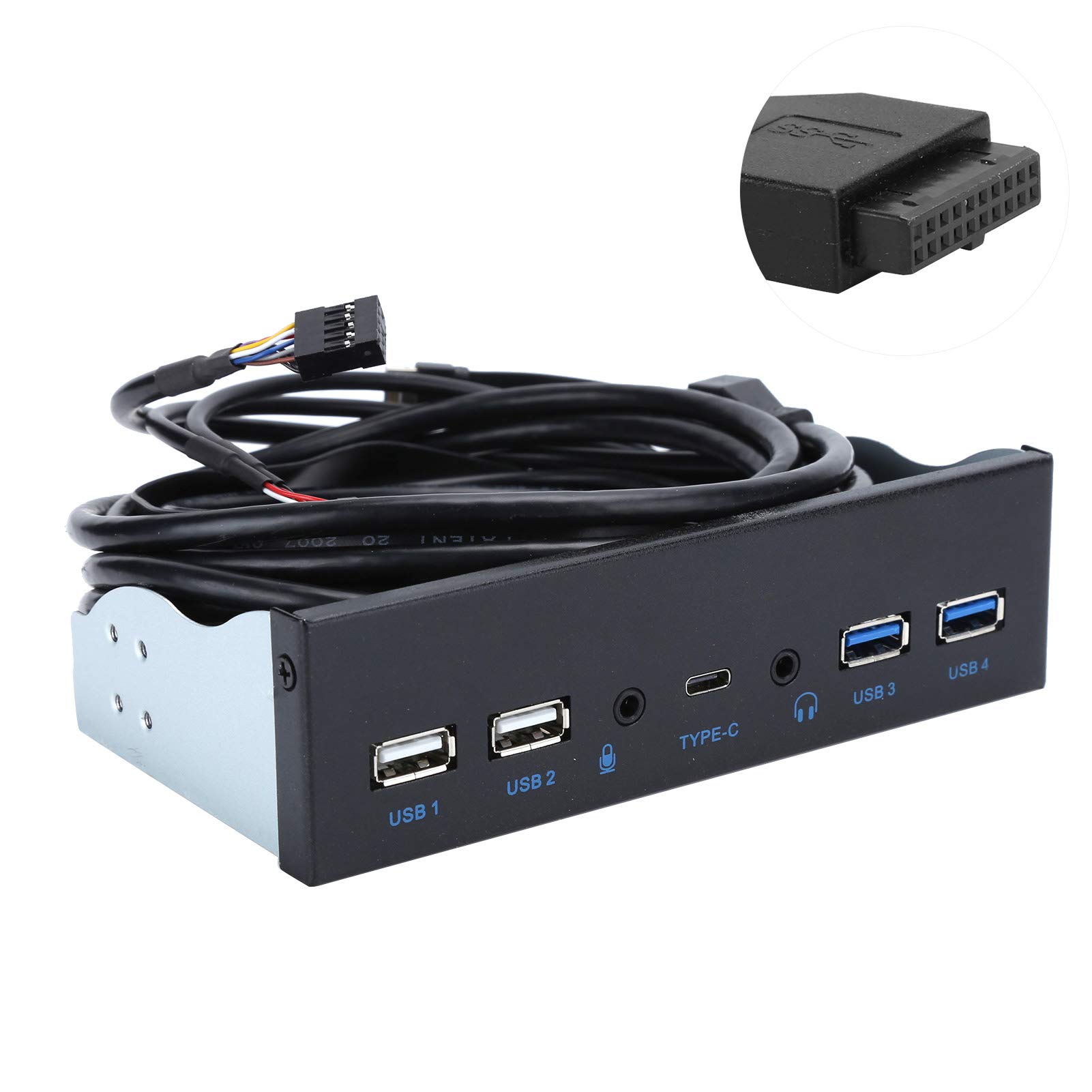 Pannello frontale USB extra, hub USB con 2 porte USB 3.0/2 porte USB 2.0/uscita audio ingresso microfono porta USB C, unità ottica 5,25 pollici pannello scheda di espansione del computer per desktop