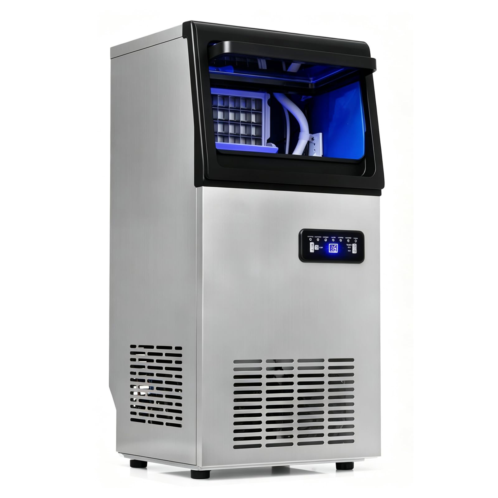 LIFEZEAL Macchina del Ghiaccio Professionale 50kg/24h, Riserva 11 kg | Fabbricatore per Cubetti Commerciale in Acciaio Inox, 36 Cubetti in 13 Minuti, con Paletta e Tubo con Filtro per Casa e Bar
