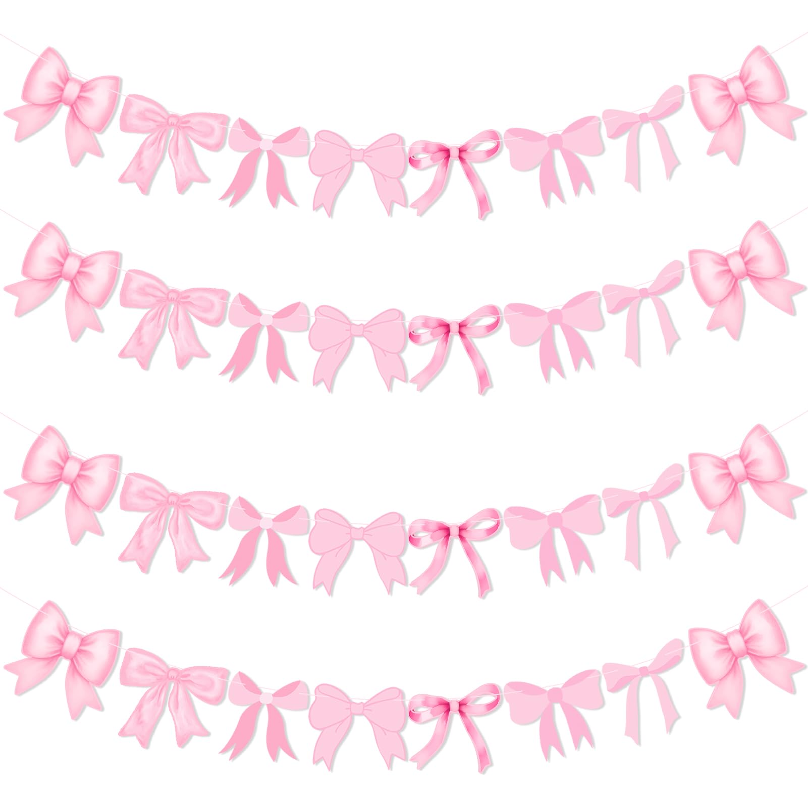 4Pcs Pink Bow Garland Banner, Pink Bow Banner Bow Party Decortions for Women Girls Bow Birthday Decorations Baby Shower Decor, Bridal Shower Wedding, Bows Party Decor