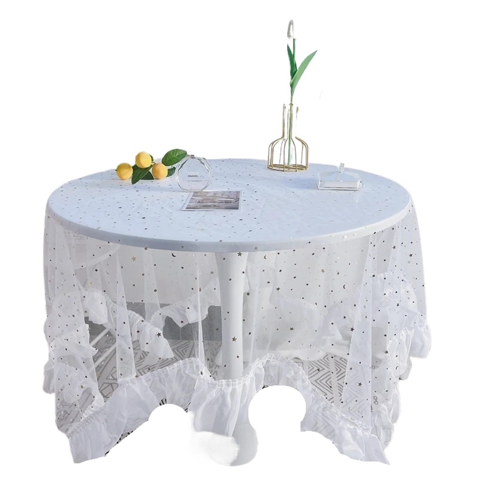 ZNTIHZ Solid Color Tablecloth Ruffle-like Lace Bedside Table Cover For Kitchen Wedding Dining Desktop Decor For Furniture Dresser(Transparent,90x150cm)