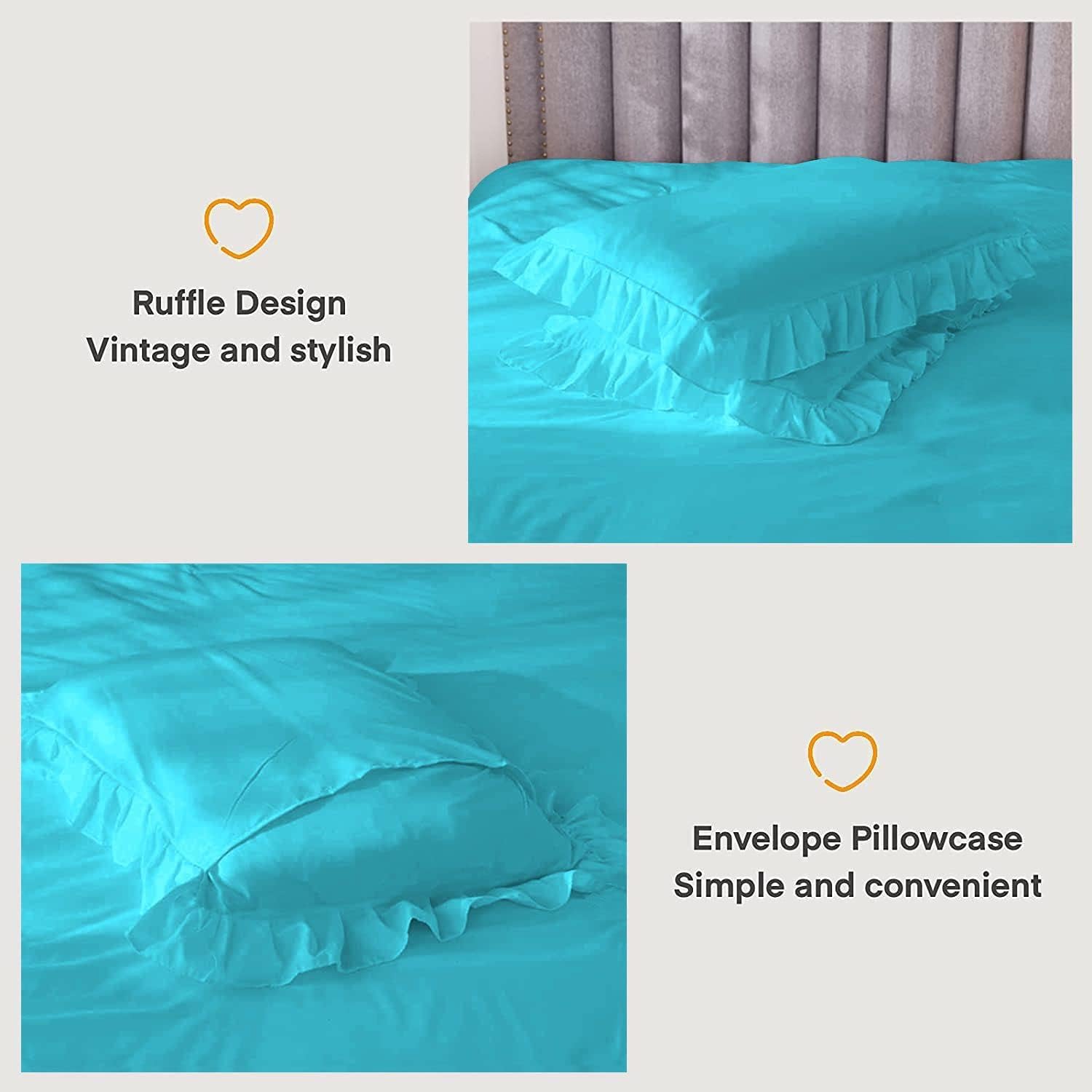 Tony's Textiles 5 Piece Luxury Vintage Ruffle Pattern Comforter Set Premium Super Soft 400 GSM All Season | 1000 Thread Count | 100% Egyptian Cotton - Twin/Twin XL Size Turquoise Blue Color