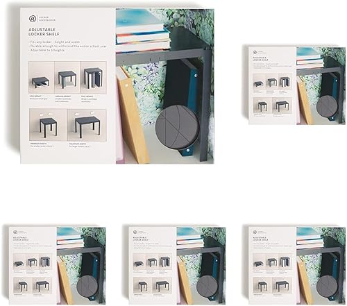 Miniatura 7 de U Brands Estante de casillero ajustable de 2 vías, accesorios de casillero, gris, 8.375" a 13.75" de ancho, 3 alturas variables