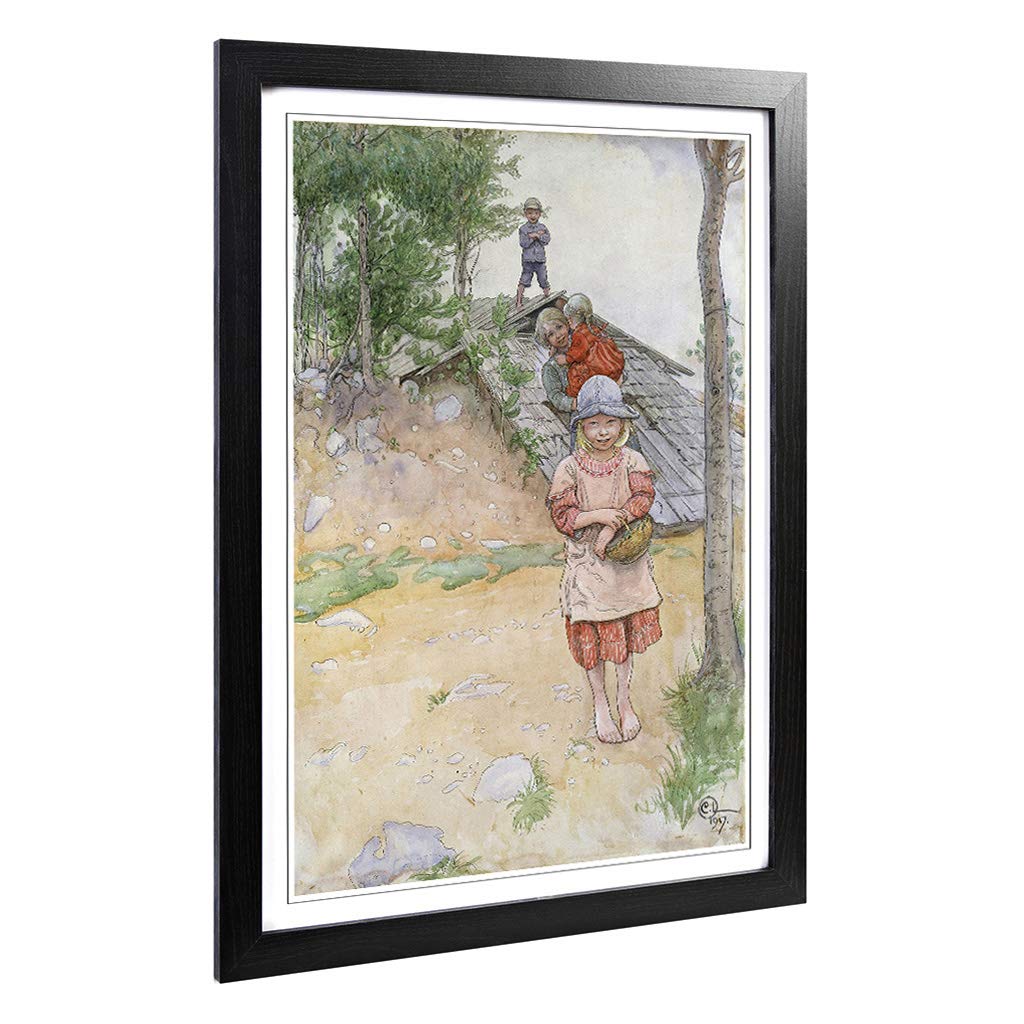 Big Box Art Framed Print of Carl Larsson Children Design | Wall Art Picture | Home Decor for Kitchen, Living, Dining Room, Lounge, Bedroom, Hallway, Office, Black, A2 / 24.5x18 Inch / 62x45cm