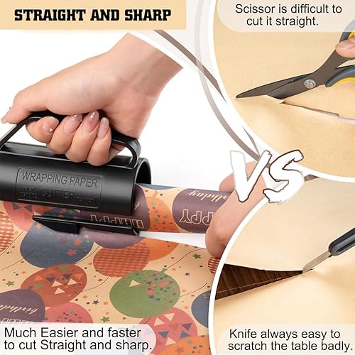 Miniatura 3 de Cortador de rollo de papel de regalo, 2 piezas, herramienta de corte de papel de regalo con mango de corte a presión, fácil deslizamiento, regalo de