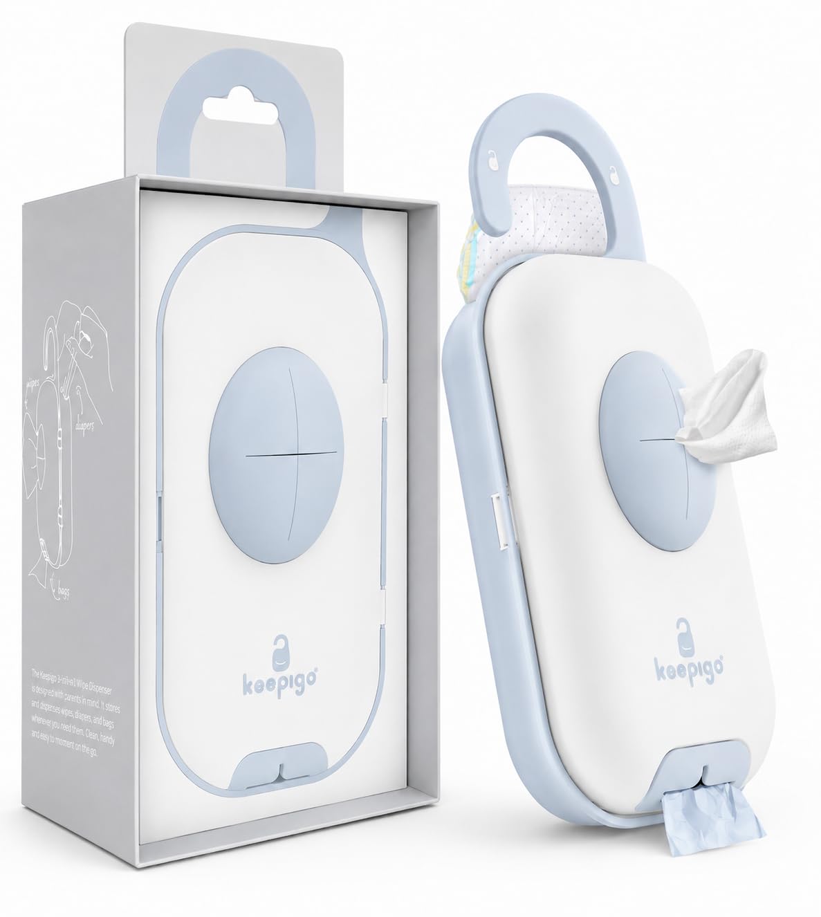 Baby blue| Diaper Bag Wipe Dispenser | 3-in-1 Portable Diaper Caddy Organizer, Baby Wipe Holder with Disposable Bags | Baby Essentials for Newborns, Toddlers, Travel & Baby Shower Gifts-image-18