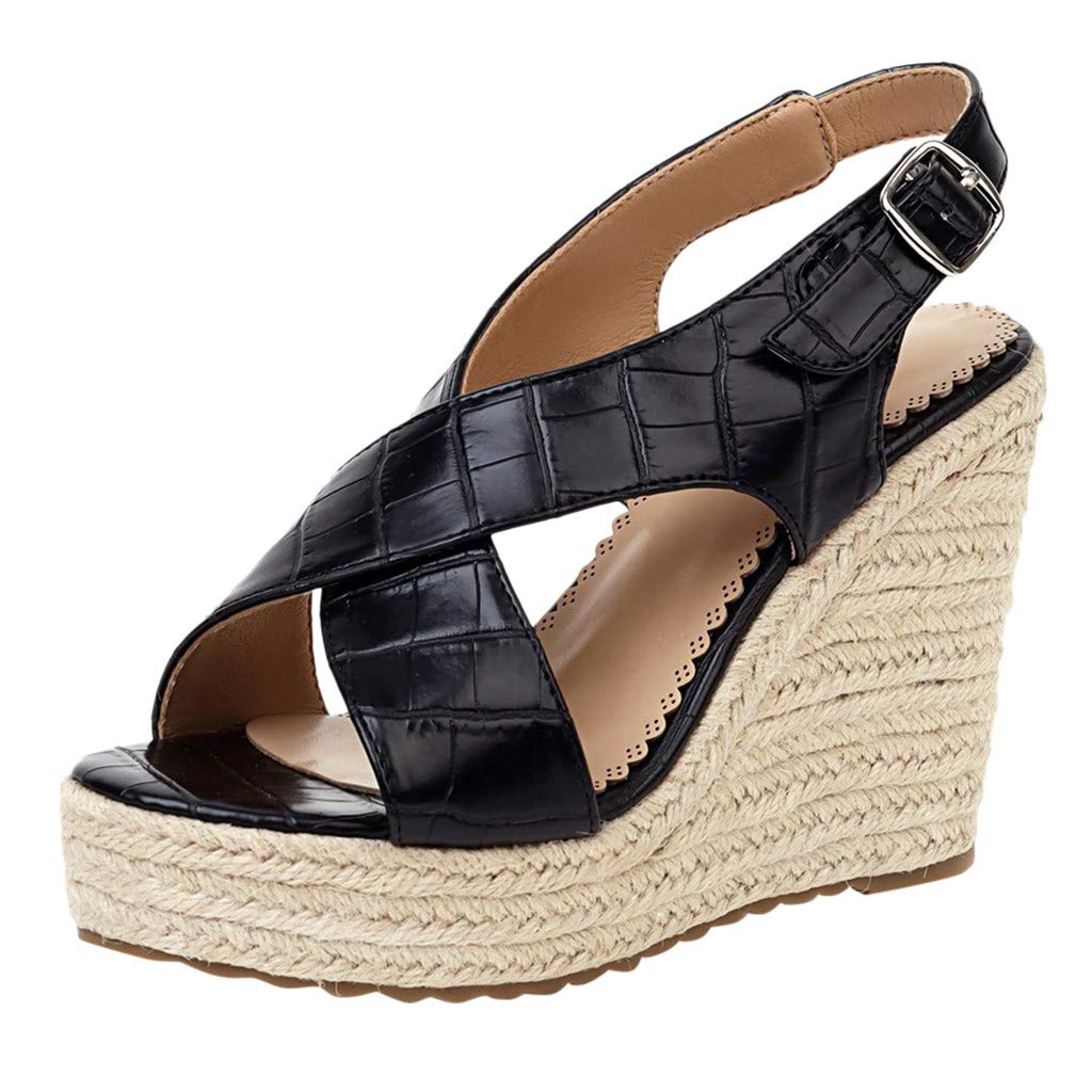 OverDose Sandales Espadrilles Plateforme Femme Cuir 5CM - Bout Ouvert Compensées Avec Boucle Été