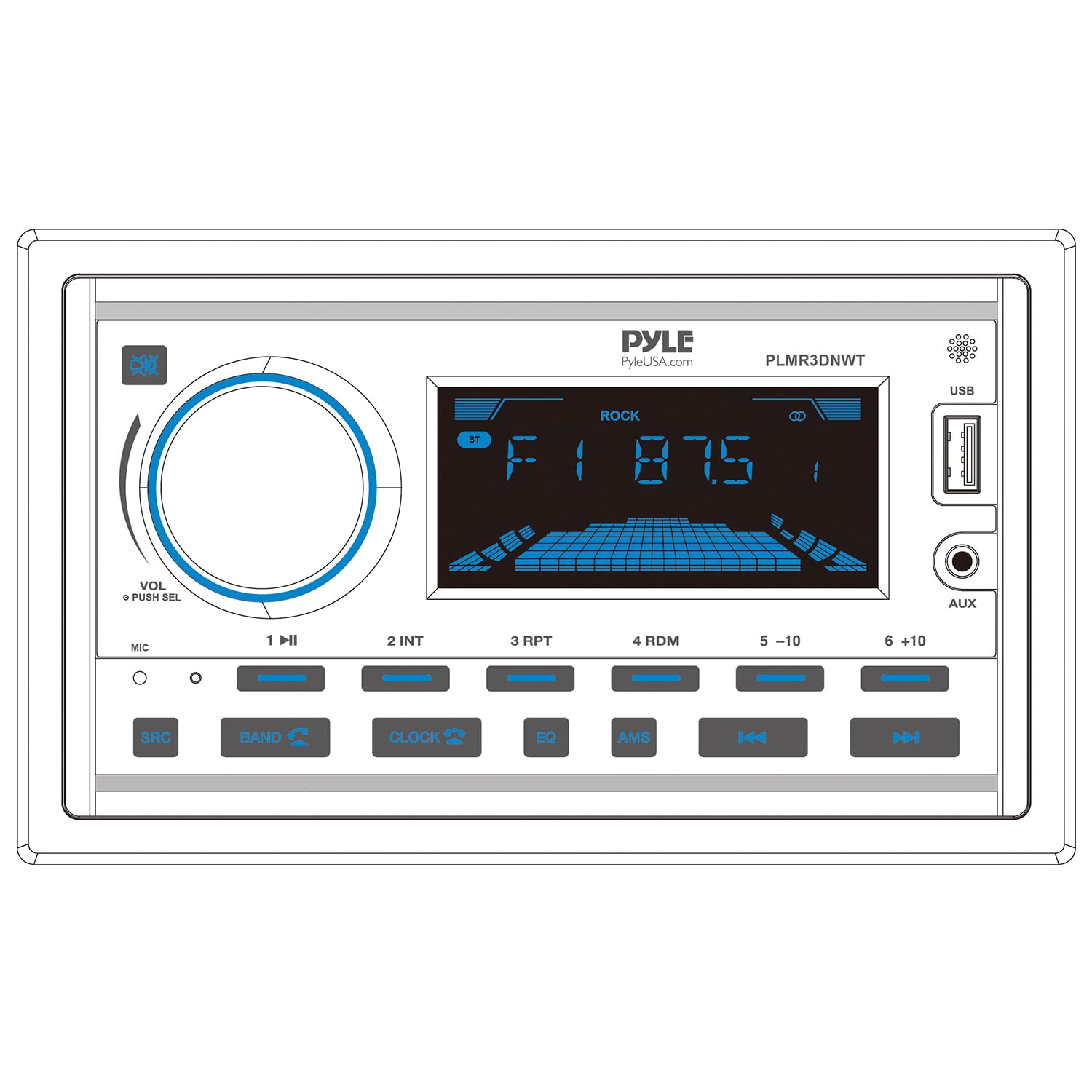 Pyle Boat Bluetooth Marine Stereo Receiver-Marine Head Unit Double DIN Stereo Receiver Power Amplifier&Speaker Kit-Hands-Free Calling,AM/FM/MP3/BT/USB/AUX-Remote,Speakers-Pyle PLMR3DNWT(White)