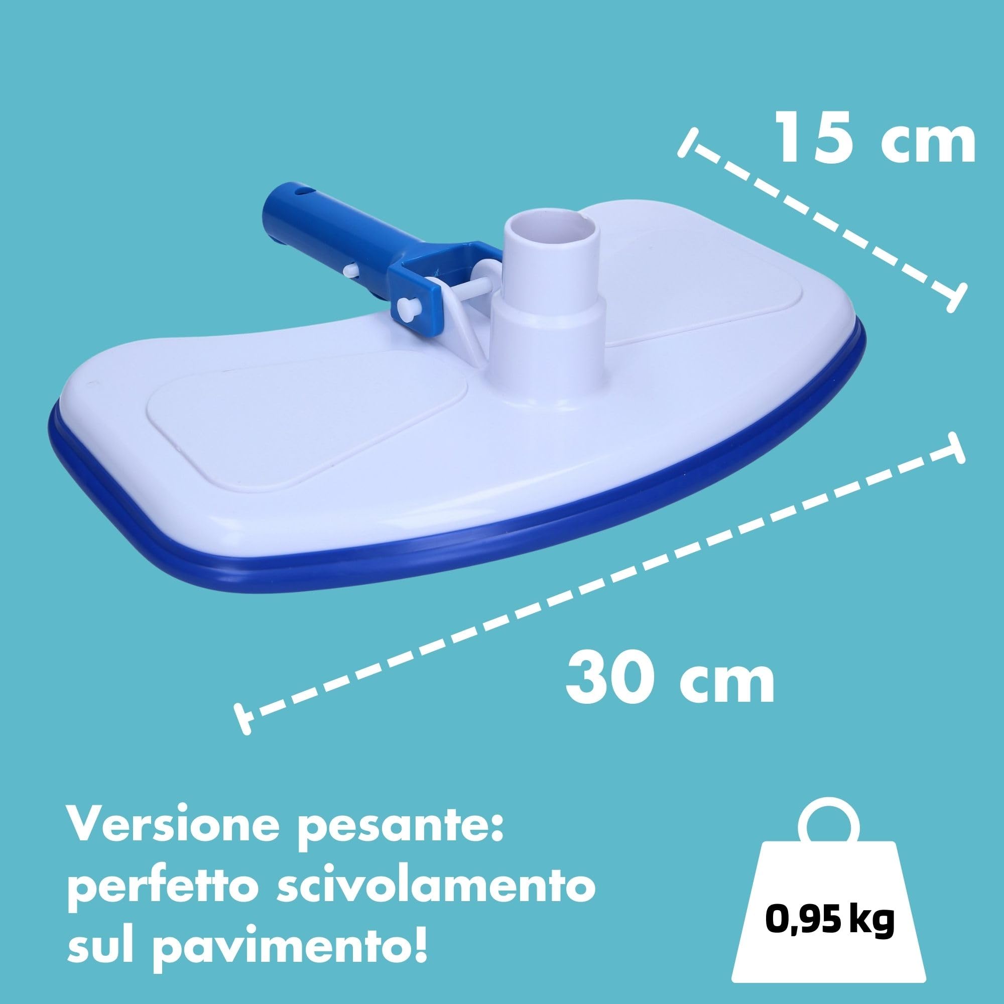 Amapool Basics Set 2 Pezzi Aspirafango per Piscina con 8 Setole | Spazzola fondo extra pesante con attacco clip-on per tubi Ø 32/38 mm e aste da 28 mm, ideale per piscine fuori terra.