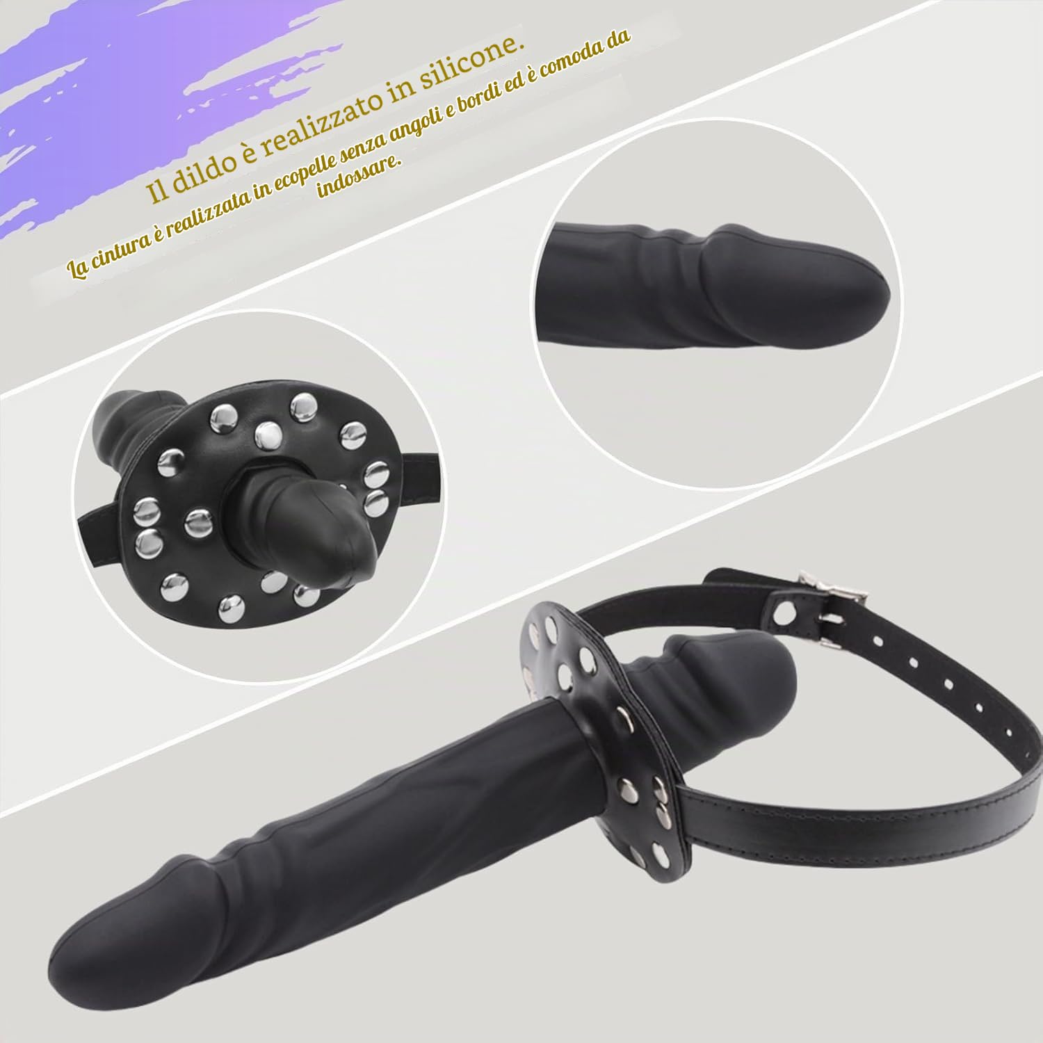 Dildo Gag Realistico SM Gag a Sfera Dildo in Silicone Regolabile Nero, L | Bocca Gag Strap-on Dildo Anale Interno alla Bocca Imbracatura Giocattolo Bondage BDSMs per Uomini Donne e Coppie