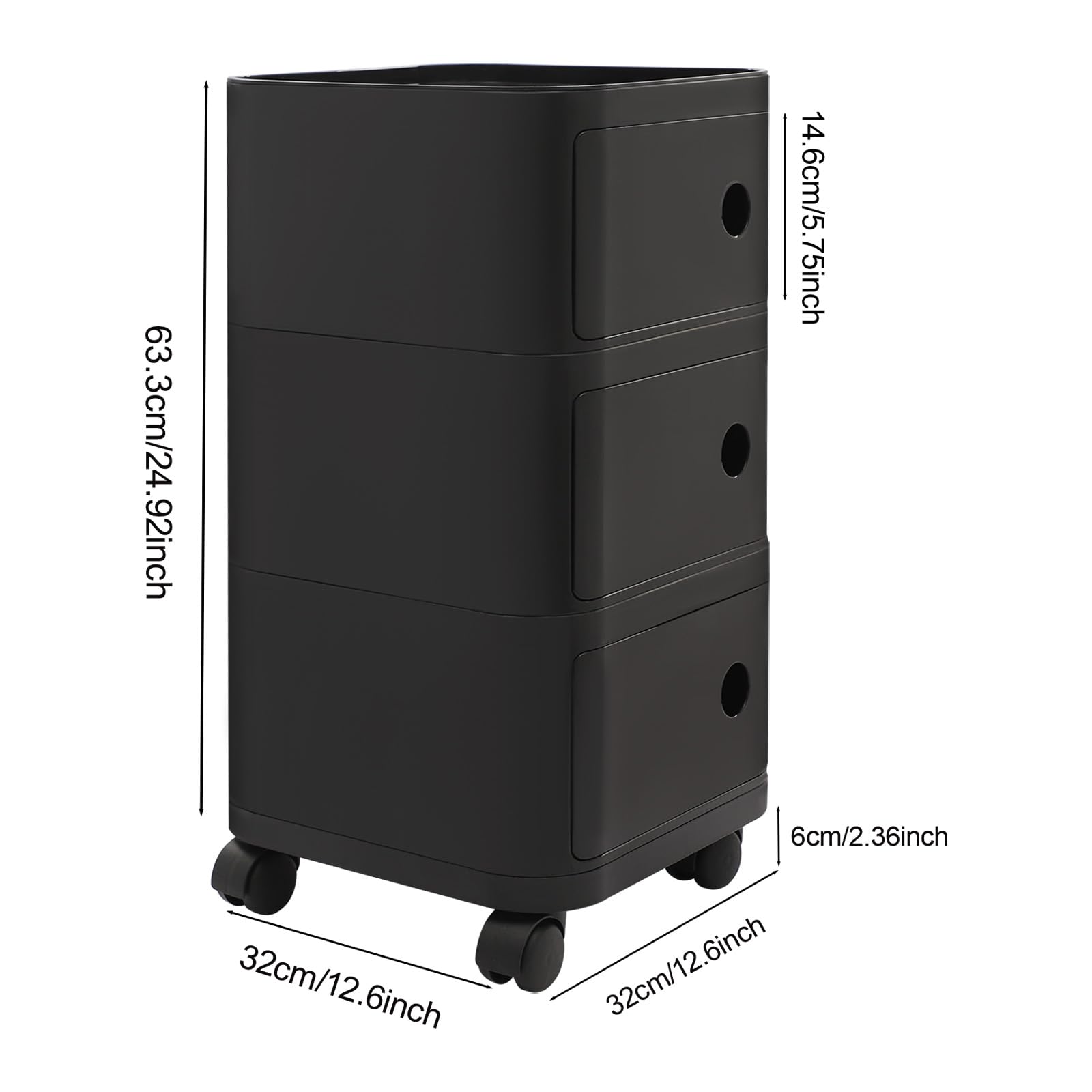 Mesita de noche con 3 cajones, mesita de noche con una plataforma superior y tres compartimentos, mesa auxiliar móvil con puertas, para dormitorio, sala de estar, estudio (negro)