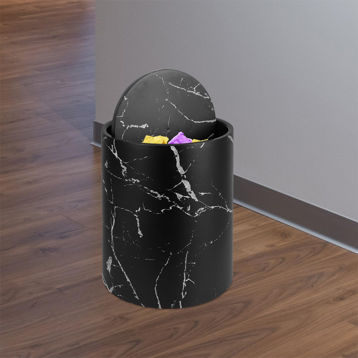 SHINEOFI Cestino per Rifiuti Doppio Strato Marmorizzato Coperchio a Ribalta, Contenitore in Plastica per Carta e Spazzatura, Secchio da Ufficio, Cucina e Bagno, 15 Litri