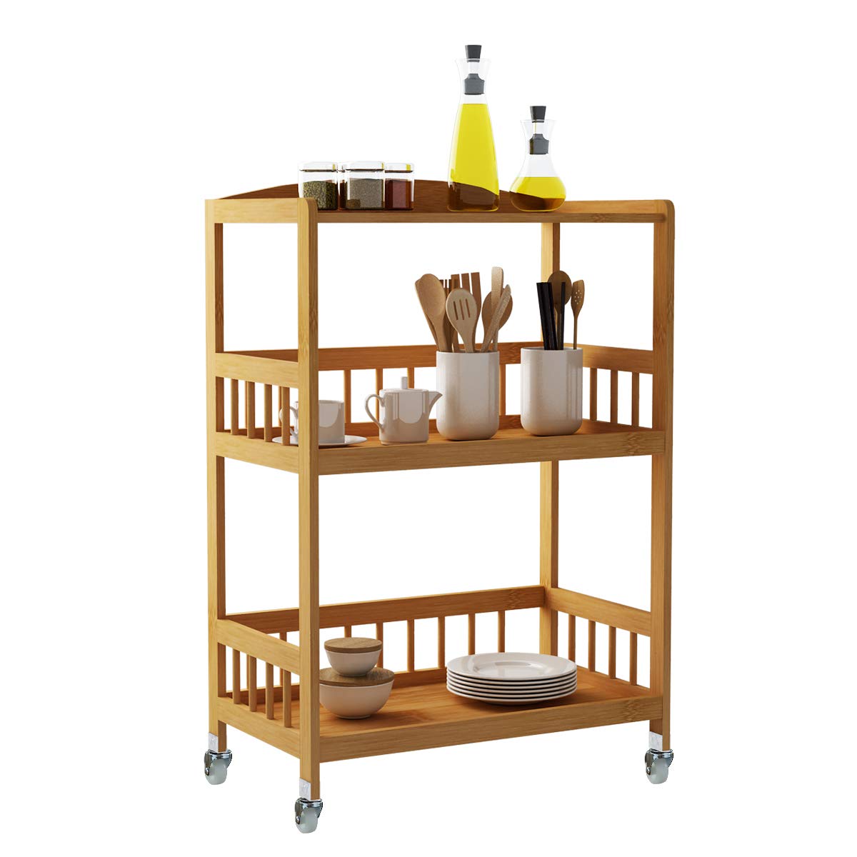 Buy SDHYL 3Tier Kitchen Utility Cart, Bakers Rack, Movable Bamboo