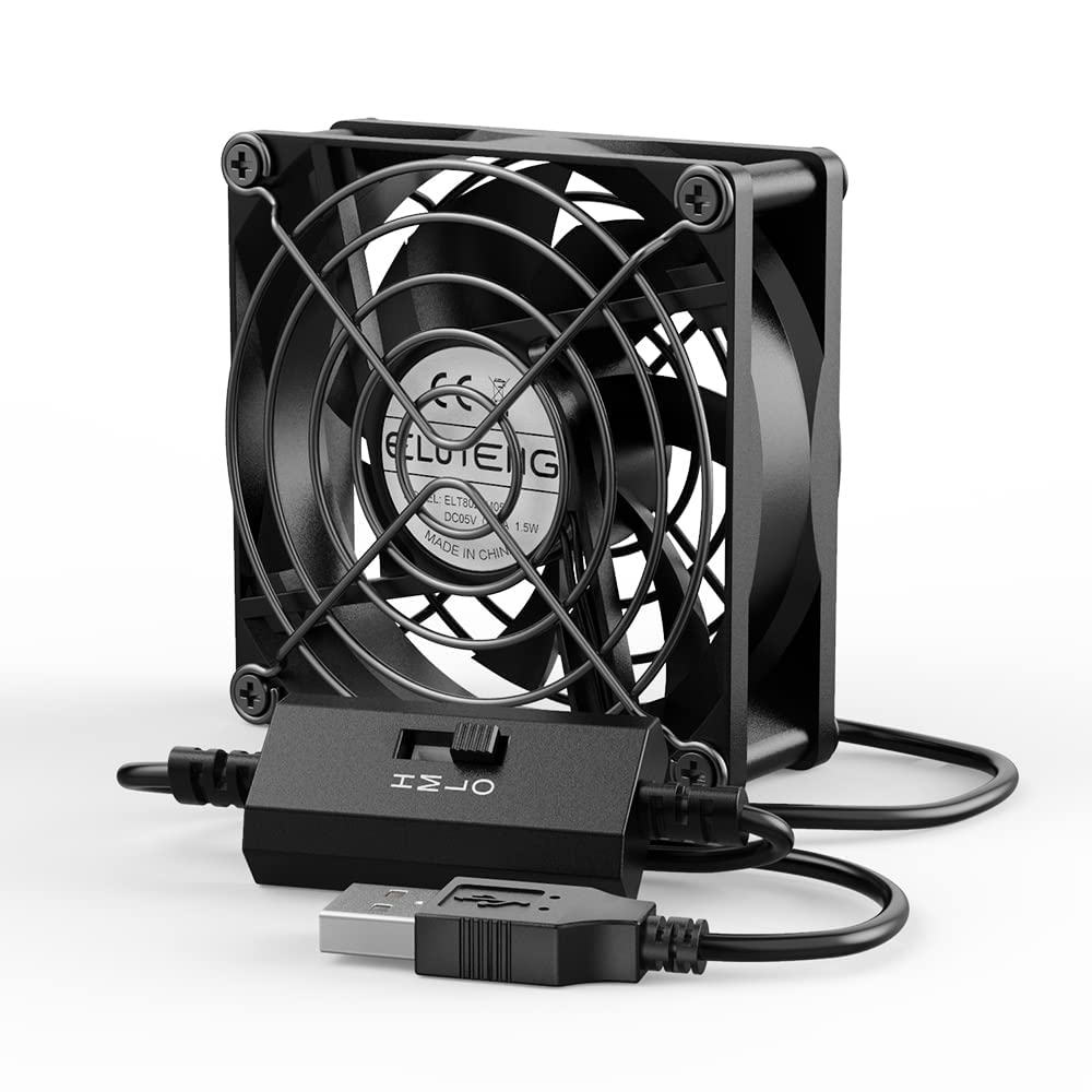 ELUTENG Ventilador USB 8cm con L/M/H 3 Velocidad Portátil Ventiladores PC para hogar/Oficina/Viaje de Negocios Metal 5V Ventilador 80mm USB Fan para PS4/Laptop/TV Box