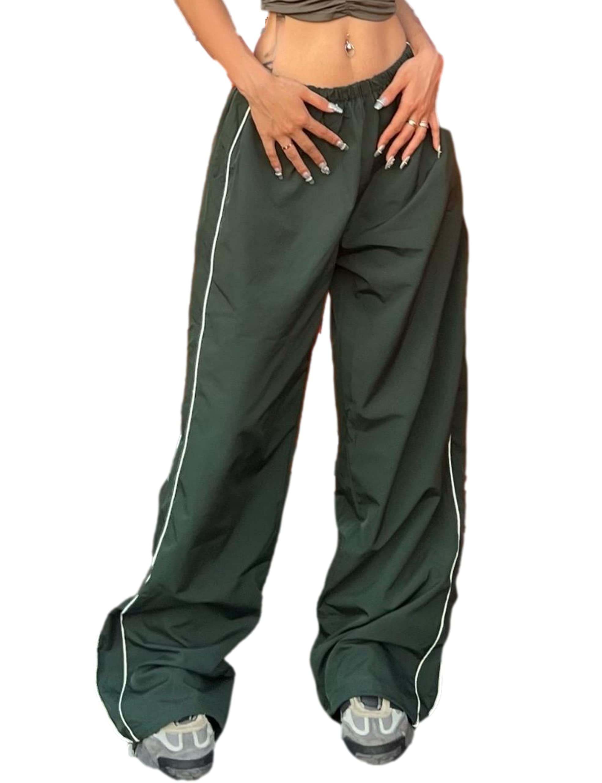 Shebote Womens Parachute Pants Wide Leg Baggy Pants Y2K Elastic Waist Jogger Sweatpants Track Pants Streetwear