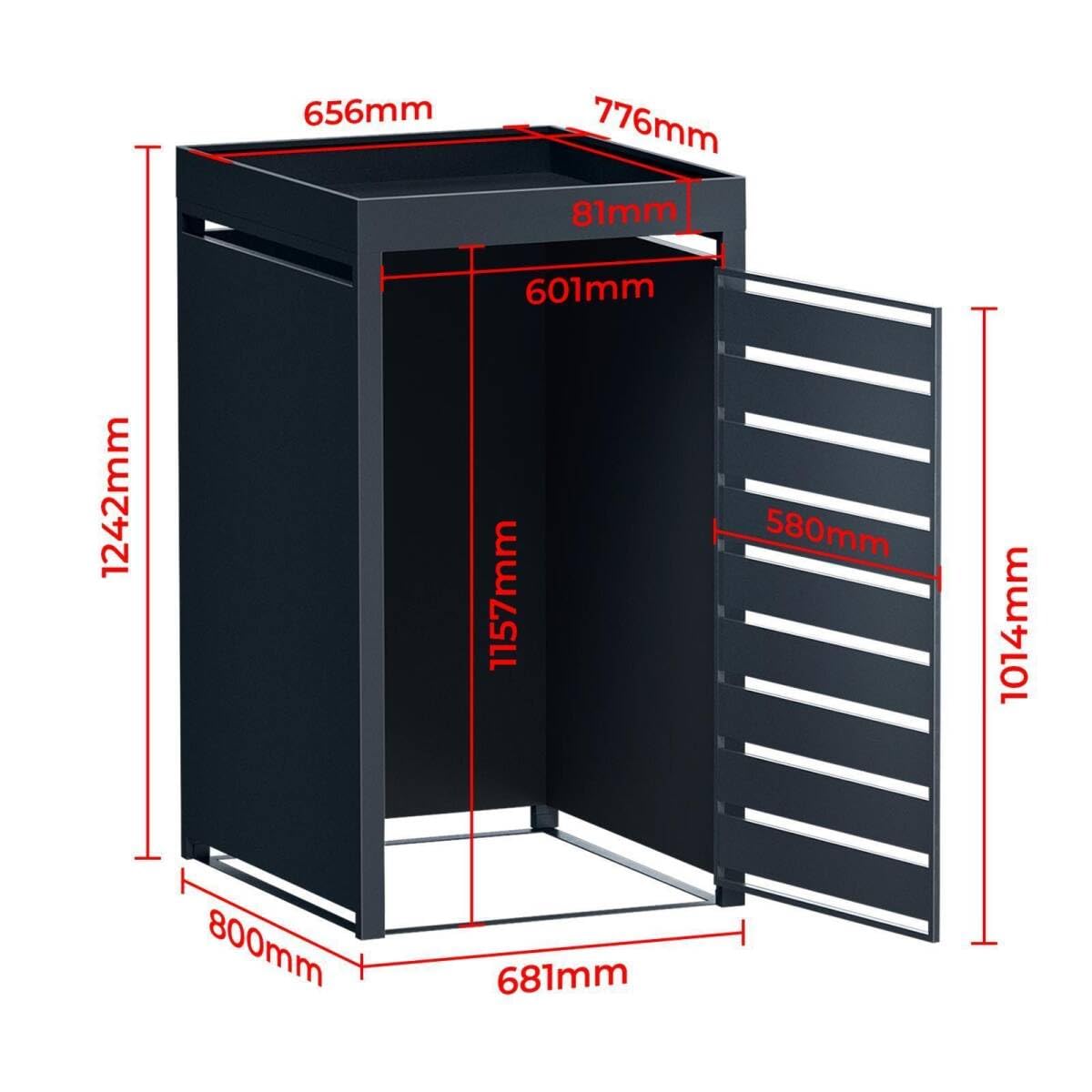 Metzler Mülltonnenbox 4er 240L in Anthrazit & Holzoptik mit Pflanzdach & Sichtstreifen, Mülltonnenverkleidung 4 Tonnen mit Automatikdeckel, Müllbox mit pulverbeschichtetem Stahl rostfrei, abschließbar
