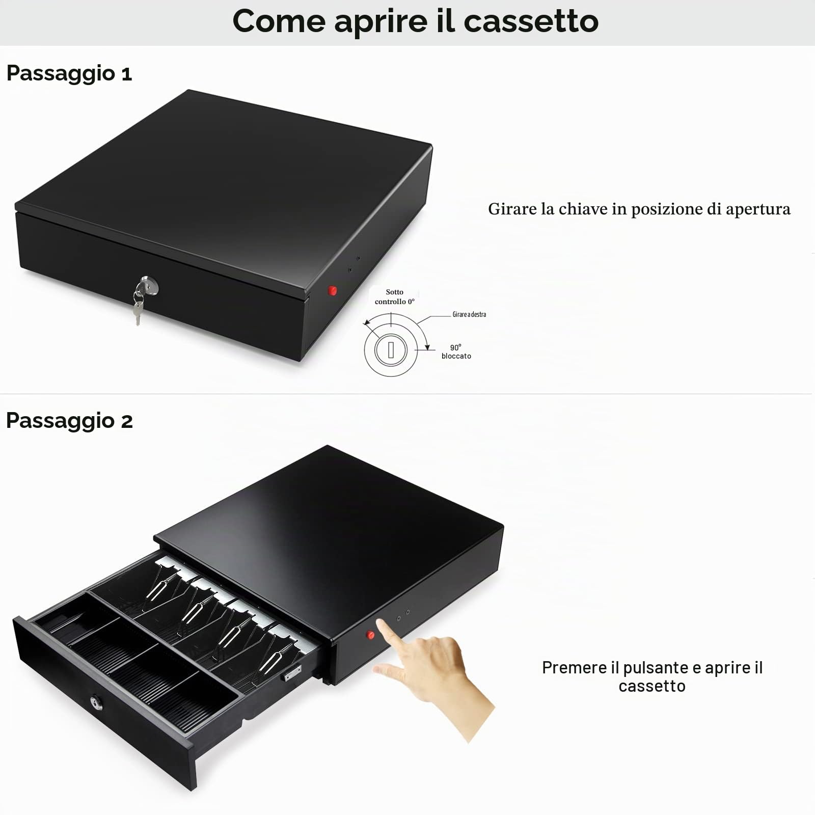 HONEY BEAR Cassetto porta-denaro da 14 pollici per registratori di cassa Acciaio ad elevato spessore, 4 scomparti per le banconote 4 per le monete Apertura a pressione, apertura manuale
