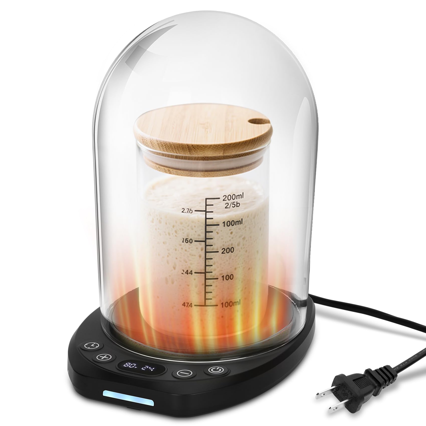 Sourdough Starter Warmer Mat with Glass Dome Precise 1°F Thermostat Control (70-104°F) 0-24H Timer Automatic On/Off Sour Dough Warmer and Glass Cover