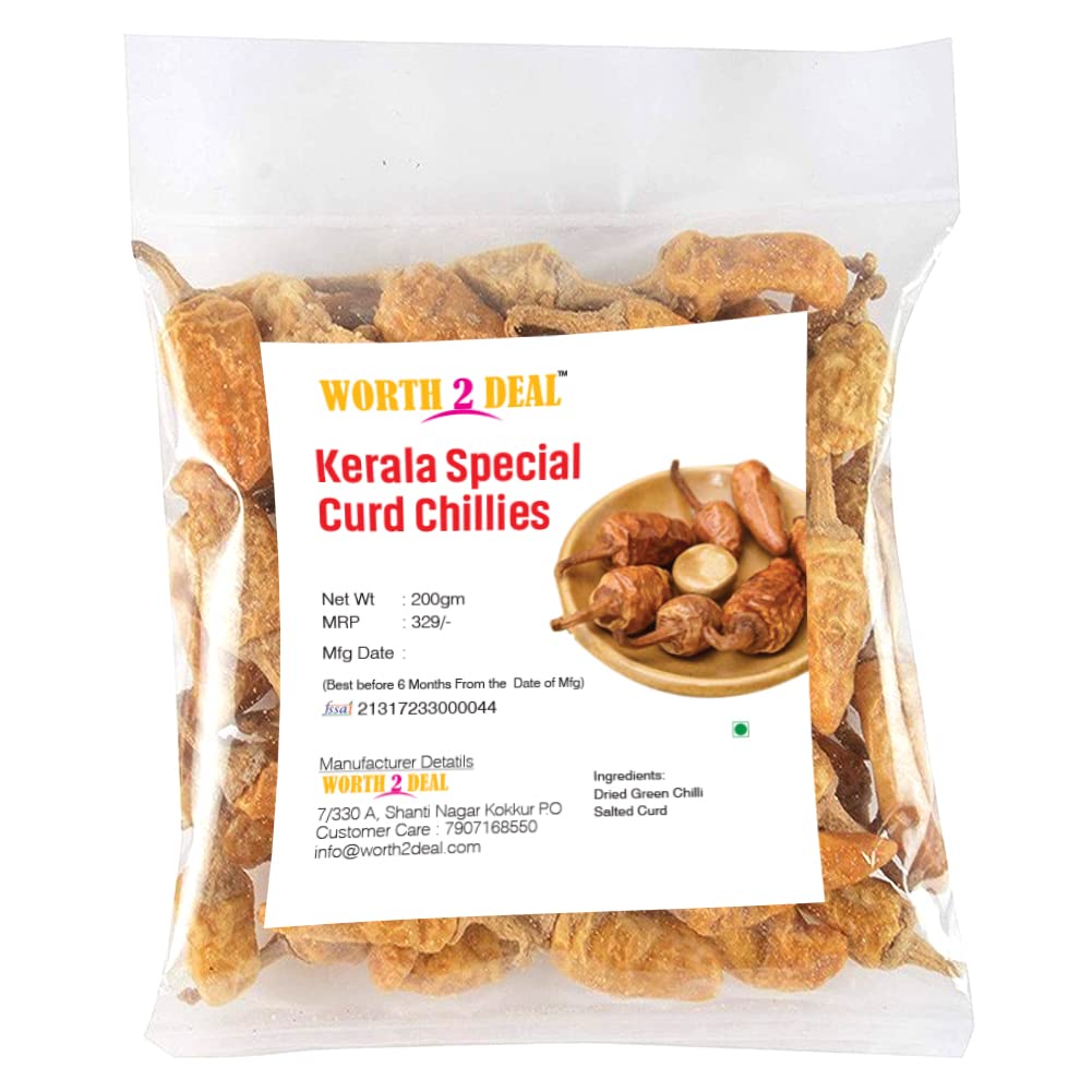 Worth 2 Deal Kerala Special Sun Dried Curd Chillies Salted - THYRU MULAKU 200gram MOR MILAGU PREAPARED by NAMBOODIRIS with Their OWN Tradition ,Best with Meals,MOLAGU KONDATTAM | Dahi Mirchi |दही मिर्ची. Sun-Dried Curd Chilies. Curd (B075PSS3FN) Amazon Price History, Amazon Price Tracker