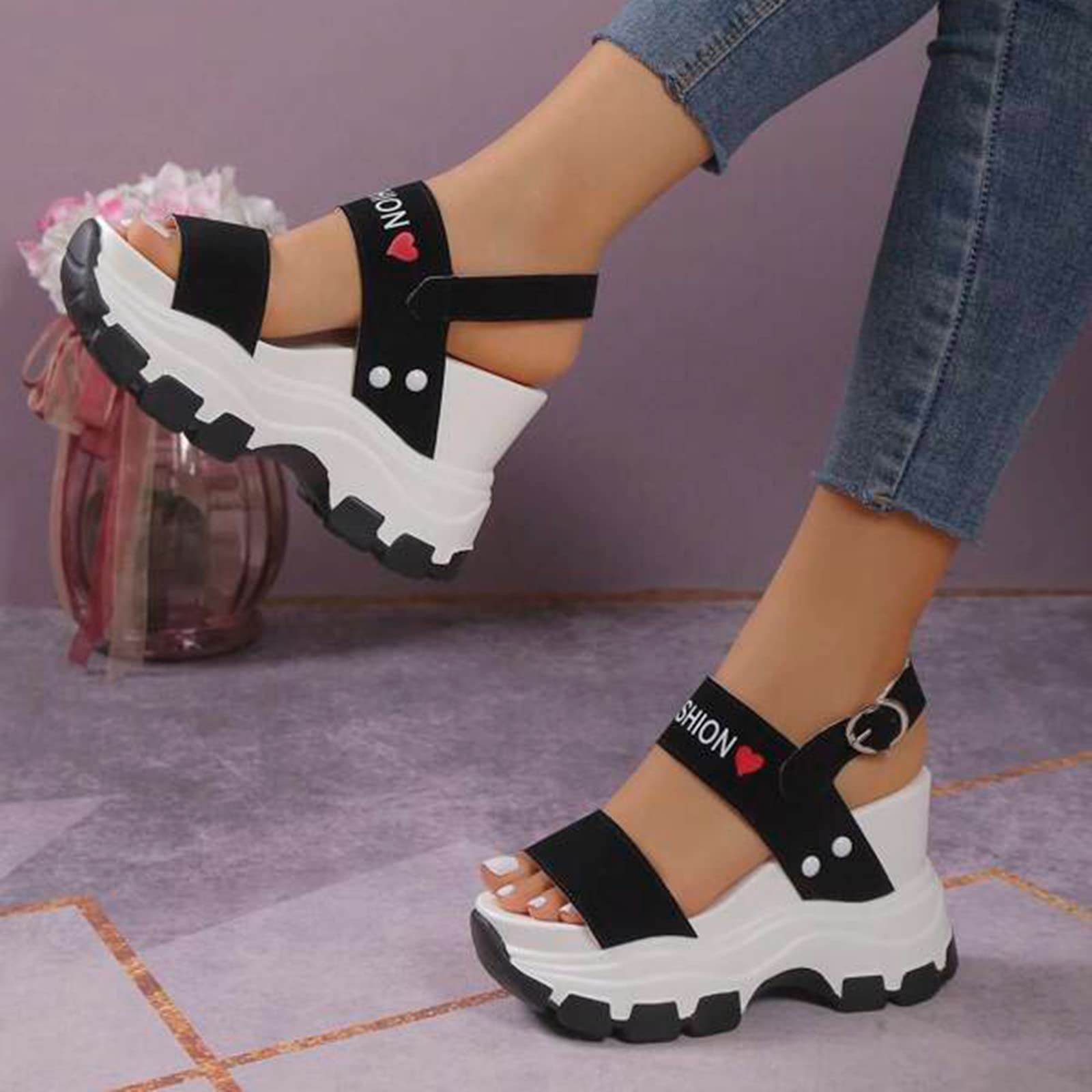 Sandalias con Cuña Chanclas Mujer Plataforma Sandalias de tacón con pendiente para mujer gruesa puntera expuesta elevada tacones altos pendiente Plataforma Comodas Vestir