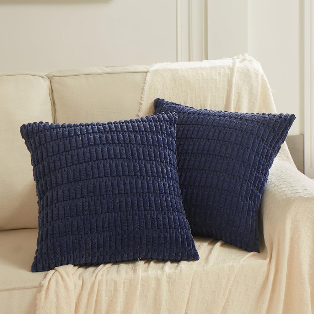 Fancy Homi 2 Packs Navy Blue Decorative Throw Pillow Covers