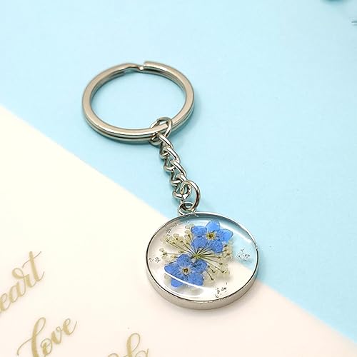 Miniatura 7 de Llavero de Flores Prensadas, Llaveros para Mujer, Llavero Hecho a Mano de No Me Olvides y Diente de León de la Reina Ana