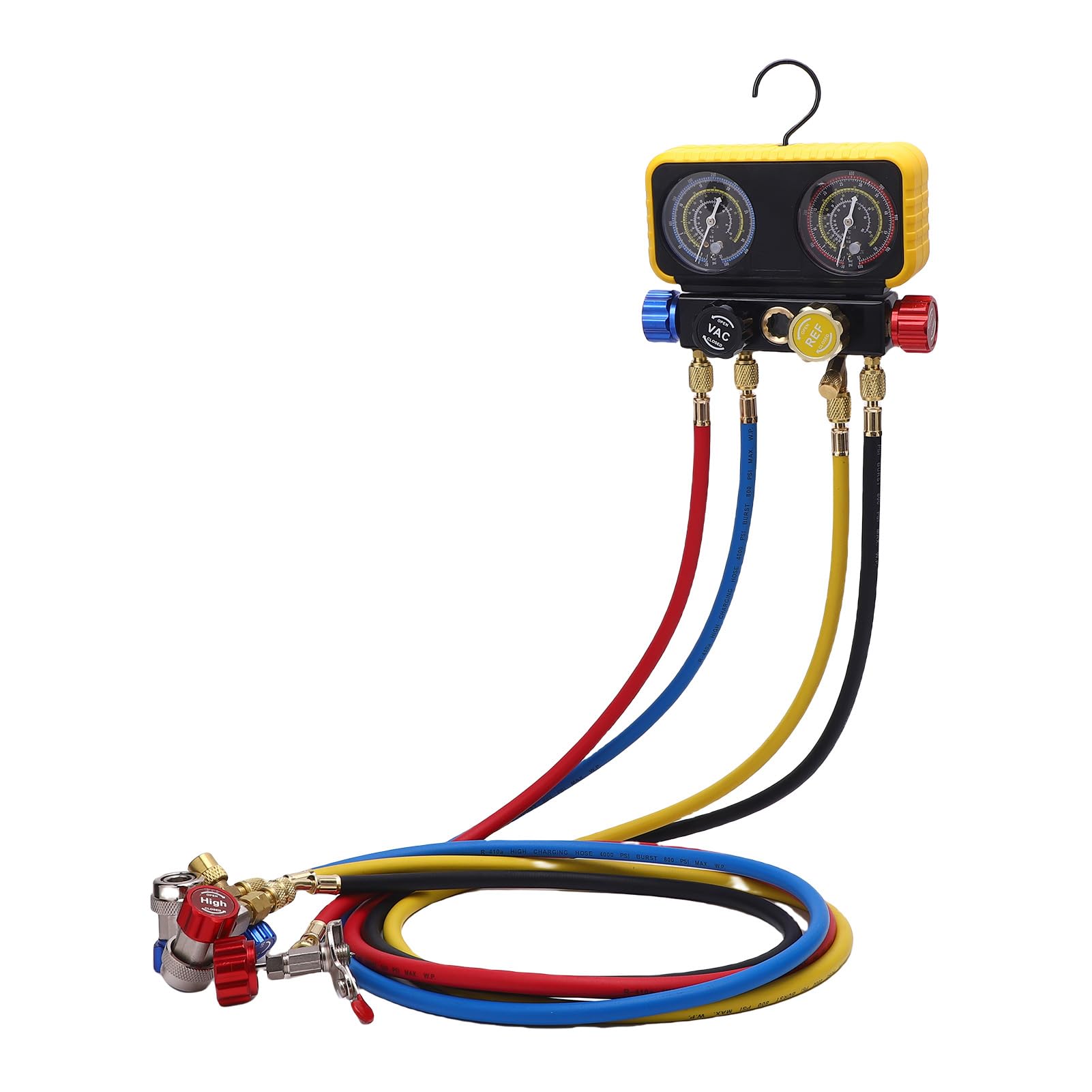 Set Manometro HVAC in Ottone per Refrigeranti R410A R32 R134A R22 Kit Completo con Valvole di Sicurezza per Manutenzione HVAC Professionale e Risoluzione dei Problemi