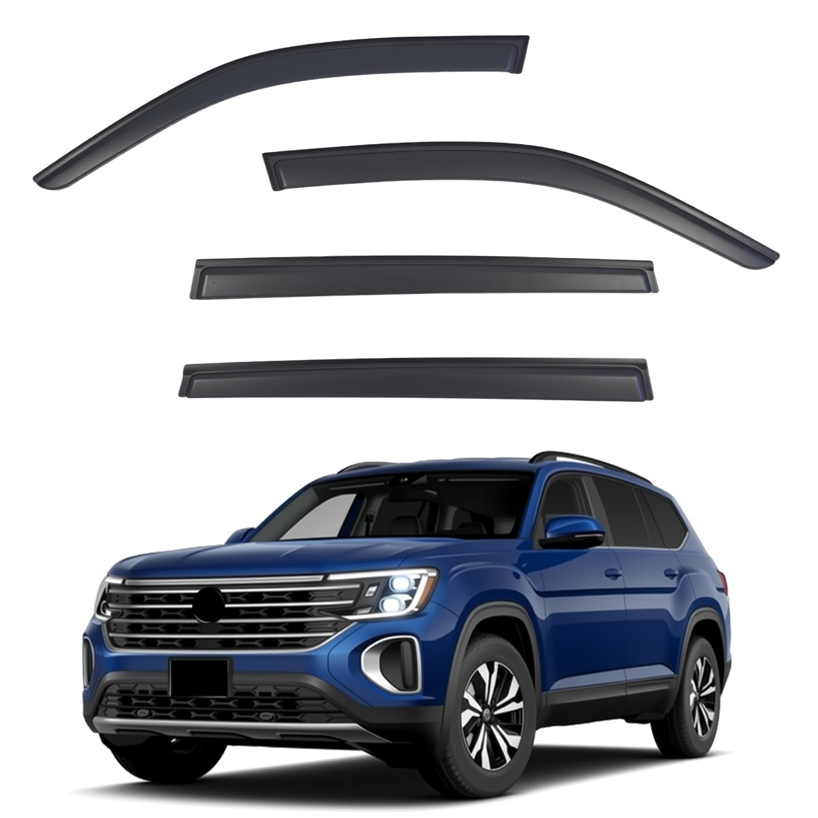 Osłony okienne kompatybilne z Volkswagen (VW) Atlas, zewnętrzne okno boczne, owiewki wentylacyjne, akcesoria, ciemny dym, 4 szt., 2019 2020 2021 2022 2023 2024