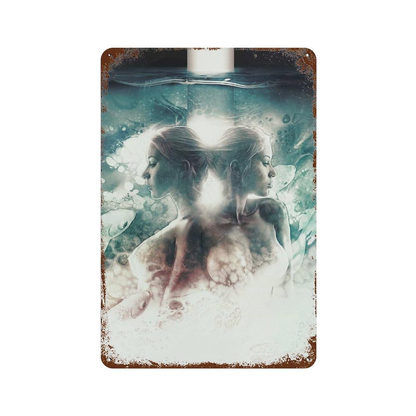 Ocean Sirens Rust Effect Tin Sign 11.8"x7.9", Rustic Home Decor for Cafe, Home Bar And Lounge Decor