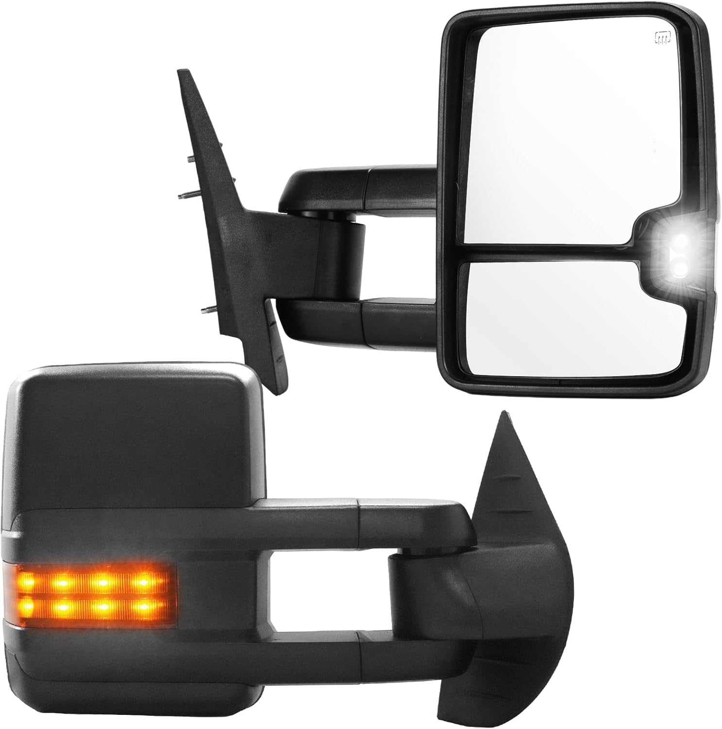Towing Mirrors Replacement Fit for 2014-2018 Chevrolet Silverado GMC Sierra 1500,2015-2018 Chevrolet Silverado GMC Sierra 2500 HD 3500 HD,Power Heated Amber Signal Lamp in Pair Black 2014-2018 Black with Amber Light
