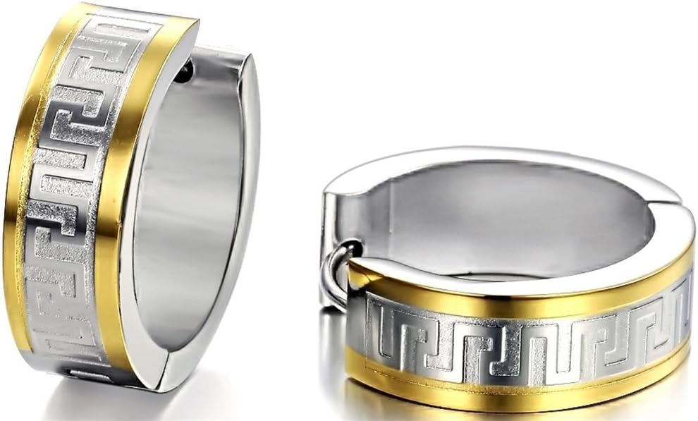 LUNA Stainless Steel Mens Huggie Hinged Channel Hoop Stud Earrings Silver Gold