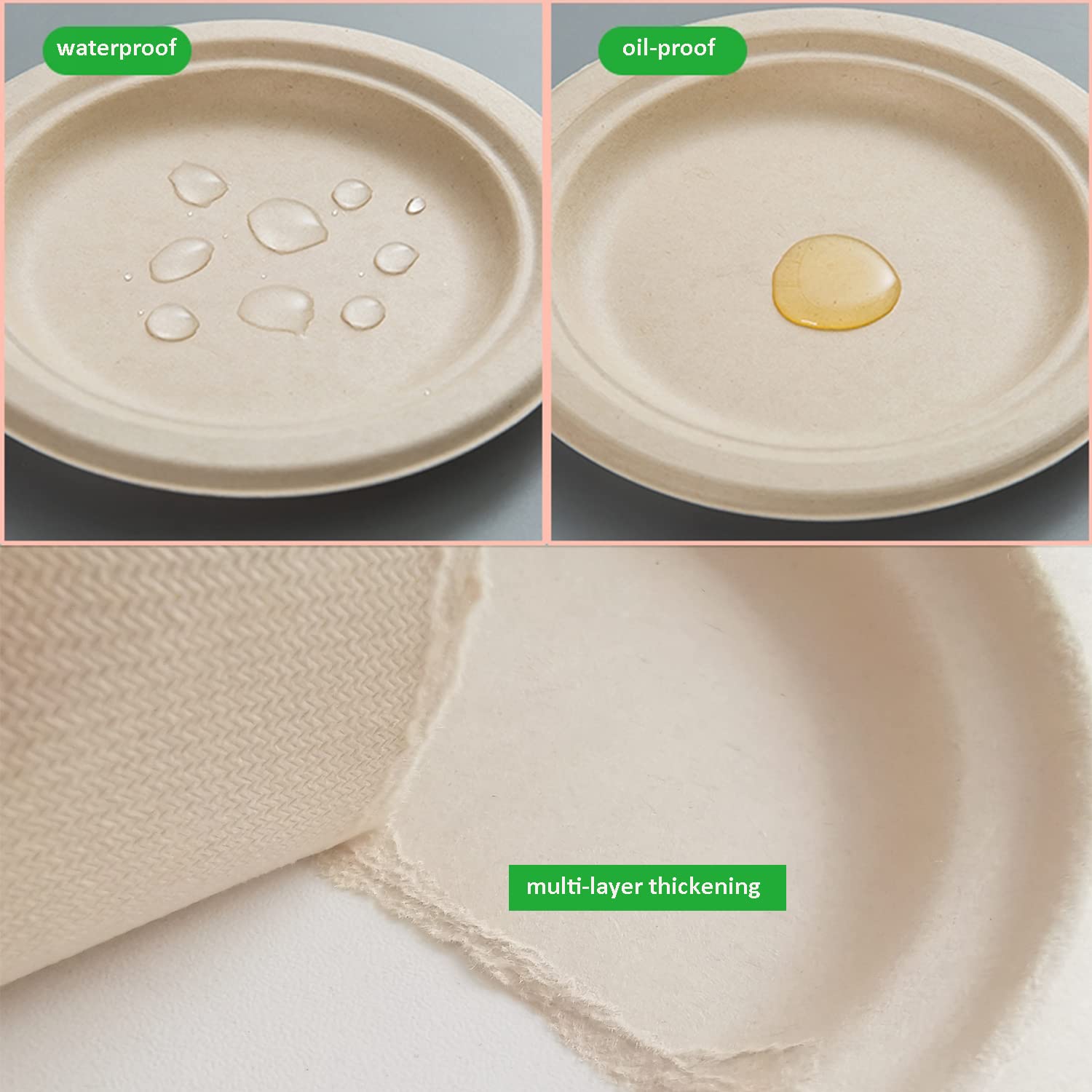 Assiettes et couverts en carton biodégradables jetables compostables en bagasse de canne à sucre, comprenant des plats de 7'' et 9'', fourchettes, couteaux et cuillères, barbecue, camping