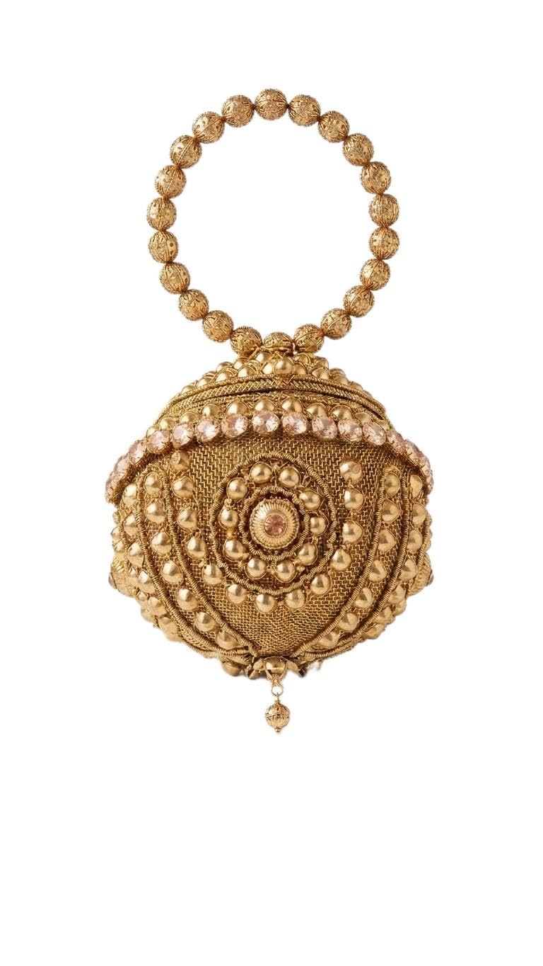 Gold Embellished Round Potli Bag with Beaded Ring Handle-picture-53