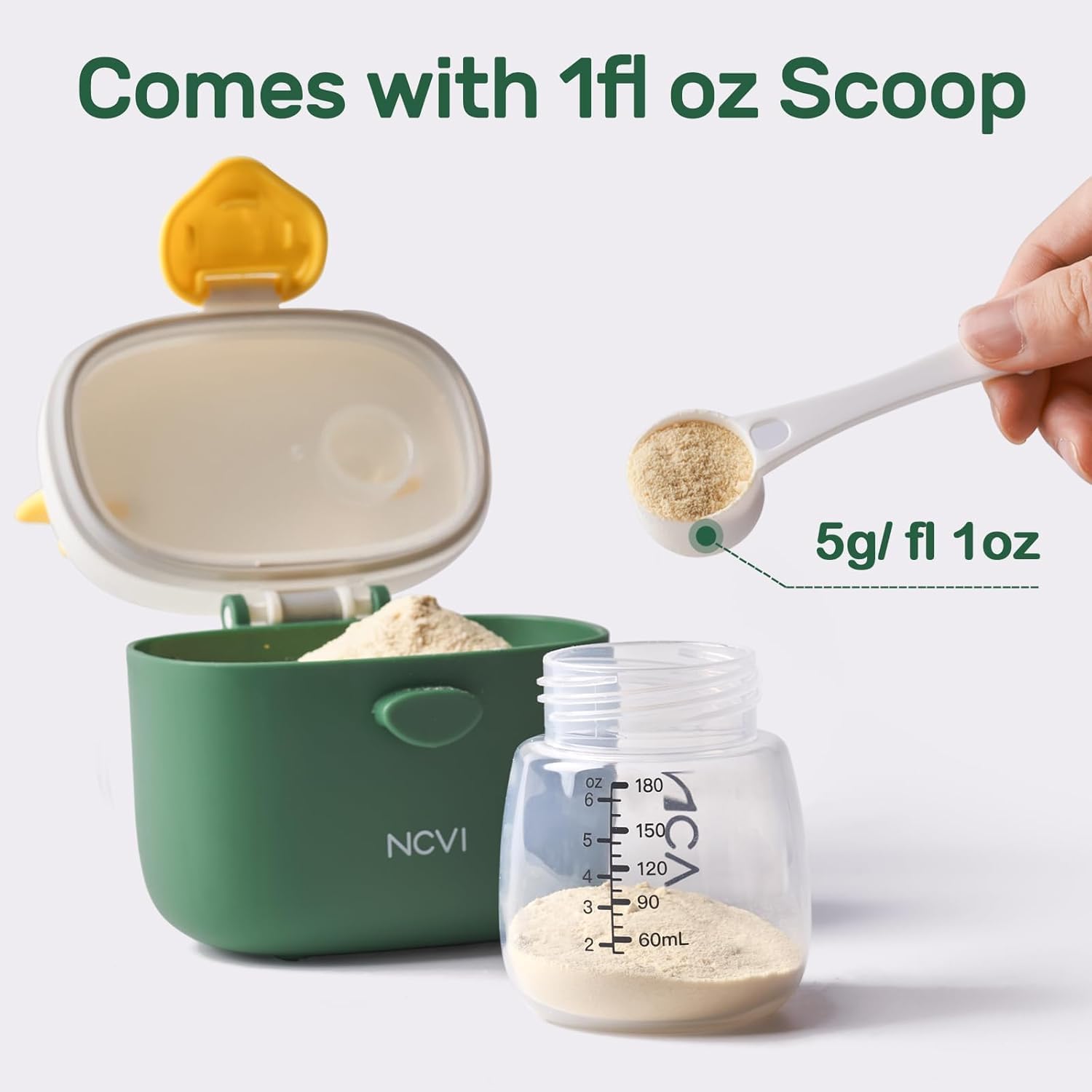 Bebamour Baby Formula Dispenser On The Go, Formula Container to Go, Formula Holder for Travel, Candy Fruit Snack Storage Container with Scoop and Leveller (Green) 2