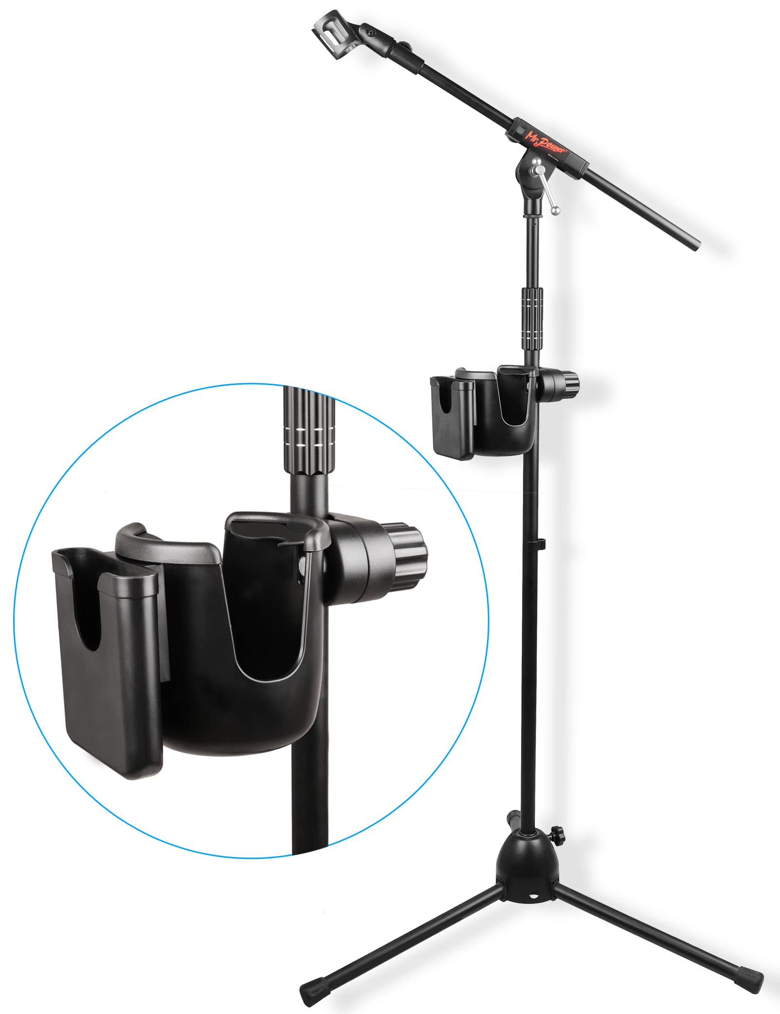 Mr.Power Support de micro avec support de téléphone, porte-bouteille universel 2 en 1 pour pupitre, perche