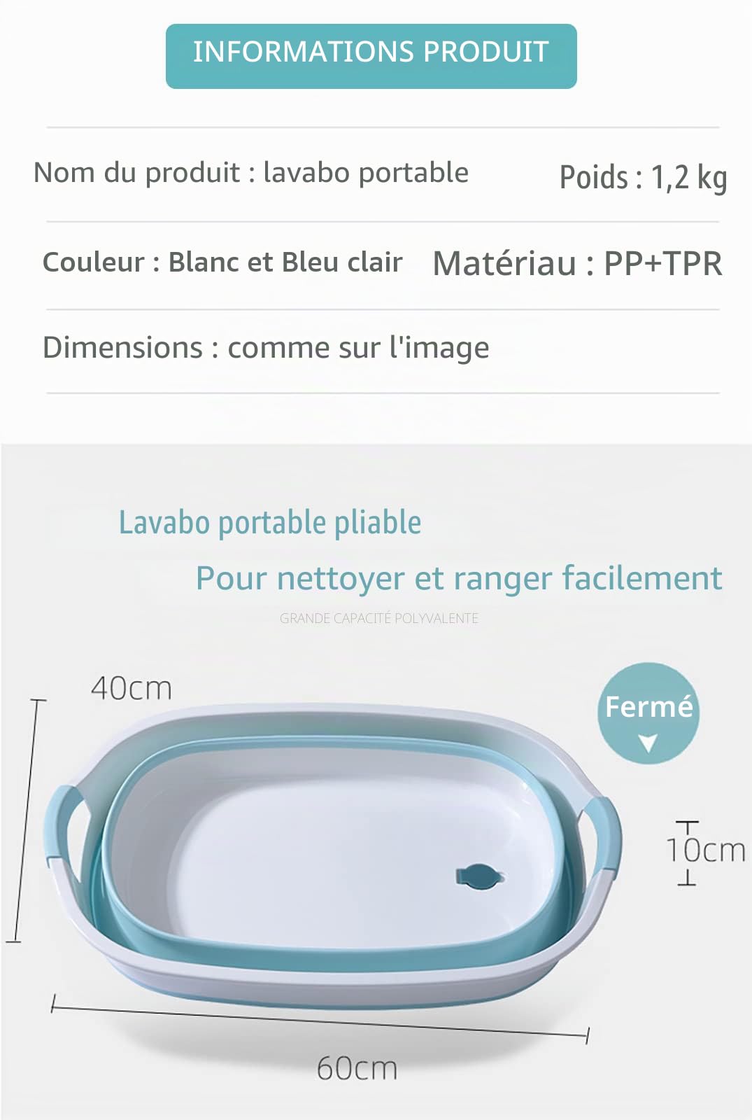 S.I.C Bassine pliante, grande (30 litres) cuve à linge en plastique, cuve à linge peu encombrante, idéale pour le linge sale, lessive, bain de pieds, panier équipé d'un bouchon de vidange d'eau(bleu)