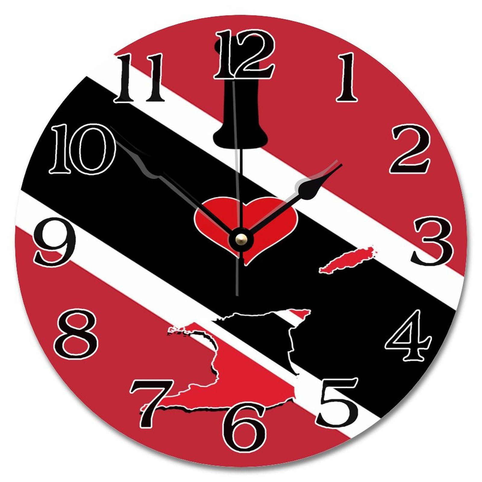 Guangpat Style-14 Trinidad And Tobago Flag Farmhouse Wall Clock I Love My Country Trinidad And Tobago Large Wall Clocks Battery Operated 15 Inch Vintage Hanging Clock Wall Decor Gift For Foreign Friend