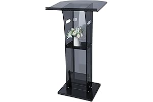 Acrylic Clear Podium Stand Church Pulpit Stand with Storage Shelf for Church...