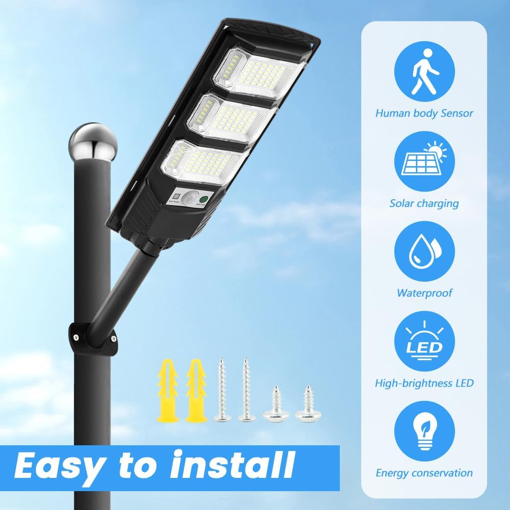 2 Pack Solar Street Lights Outdoor – 6500K Waterproof, Motion Sensor & Dusk to Dawn, Commercial Lighting for Yard/Path