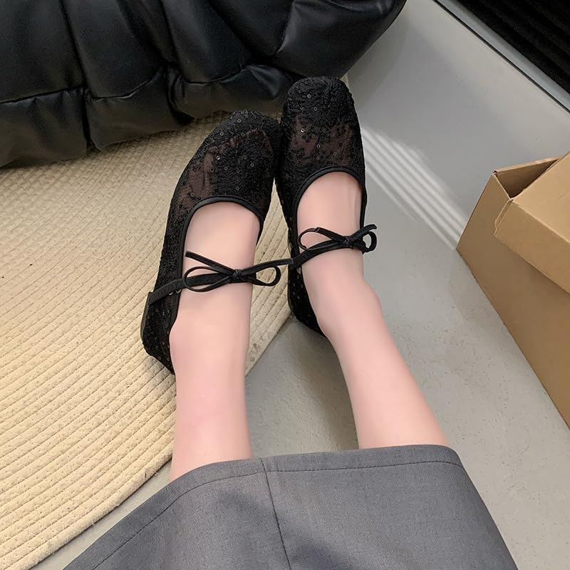 Women's Embroidery Lace Mesh Ballet Flats, Elegant Square Toe Flat Shoes for Party, Fashionable Daily Clothing Decor, Lightweight Breathable Comfortable Shoes for Women & Girls, Footwear - Image 8